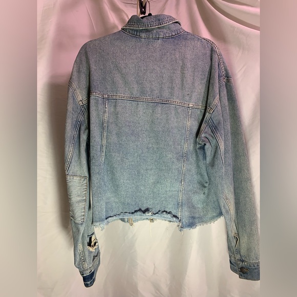 Free People Distressed Denim Jacket L - Picture 3 of 4